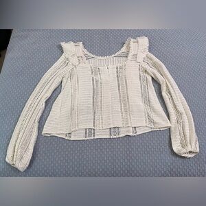 Sezane white knit long sleeve top